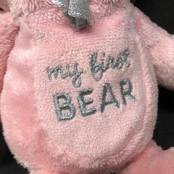 Garanimals My First Bear Pink Rattle Teddy Silver Bow 10" Baby Lovey - Picture 2 of 6